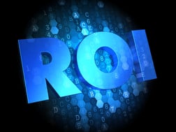 ROI - Text in Blue Color on Dark Digital Background. ERP ROI 
