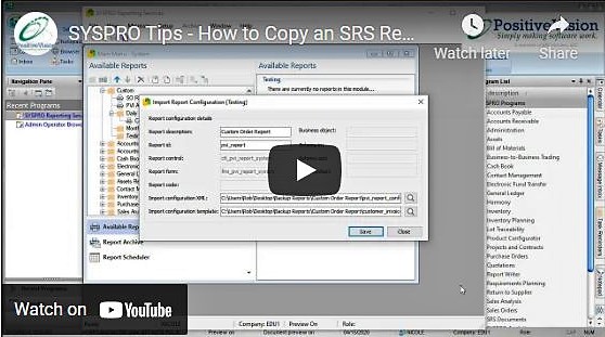 How to Copy an SRS Report in SYSPRO VIDEO IMAGE